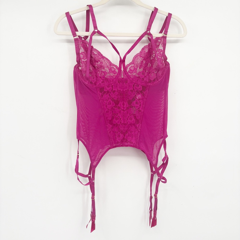 Adore Me Womens Festival Fuchsia Lace Strappy Garter Bustier Corset Top Size L